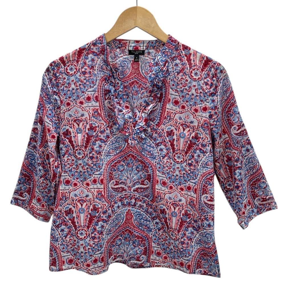 Talbots Paisley Tunic Blouse Lightweight Paisley Resort Coastal Classic July 4th